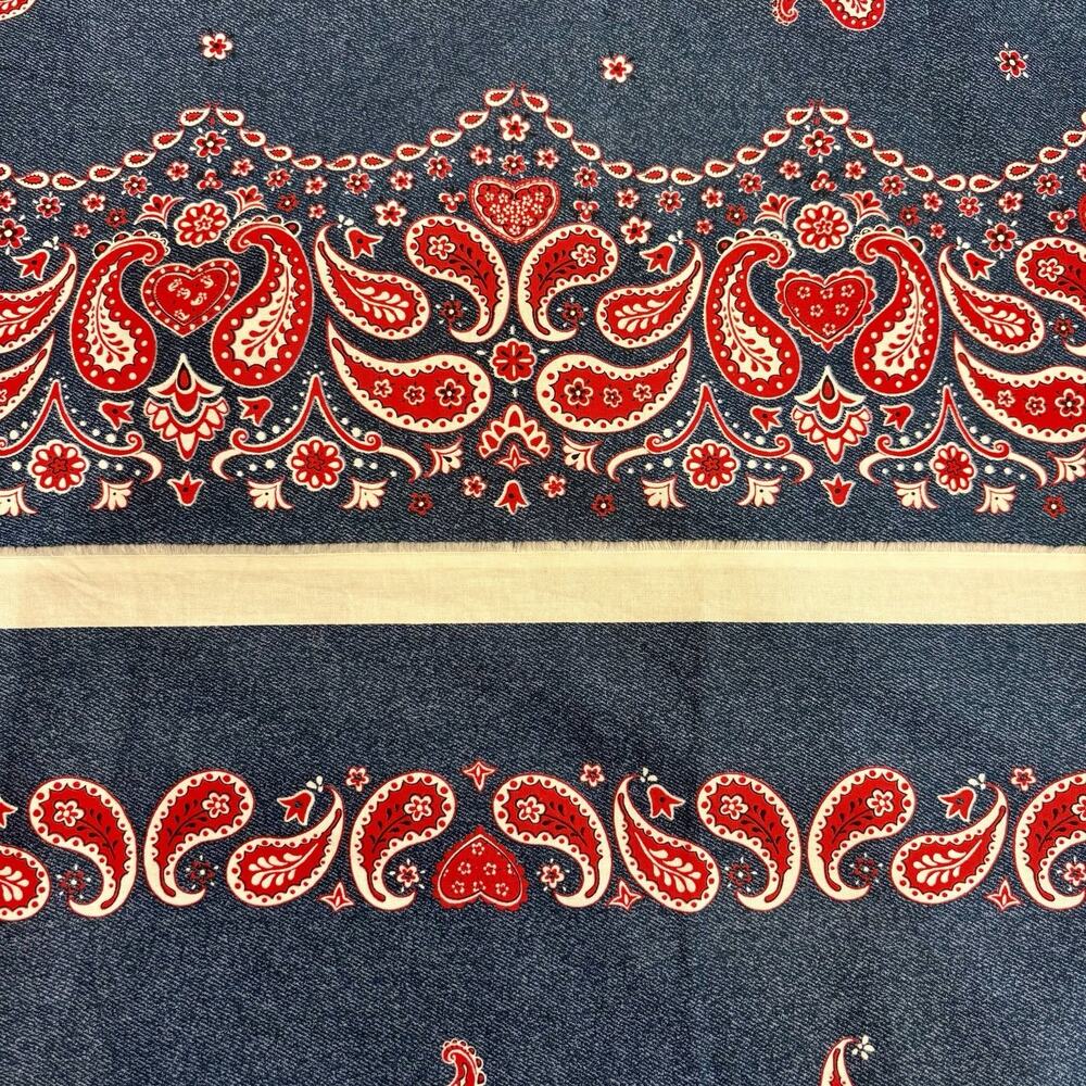 Vtg Springs Daisy Kingdom Fabric BANDANA BASICS #4344 Blue Red By the Yard